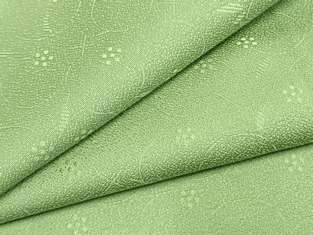 平和屋着物●上質な色無地　花唐草地紋　柳色　正絹　逸品　AABL3478fy