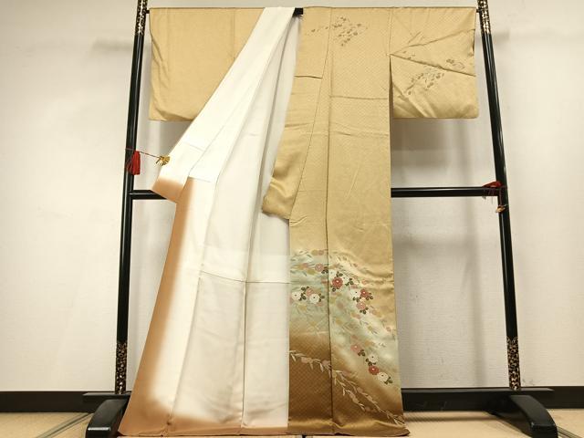 平和屋着物●訪問着　枝花文　暈し染め　金彩　ロング丈　正絹　逸品　AABL3481fy