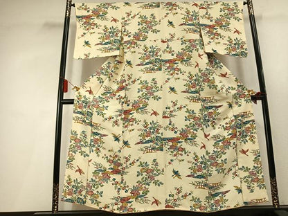 平和屋着物●上質な小紋　型染め　花鳥文　正絹　逸品　未使用　AABL3482fy