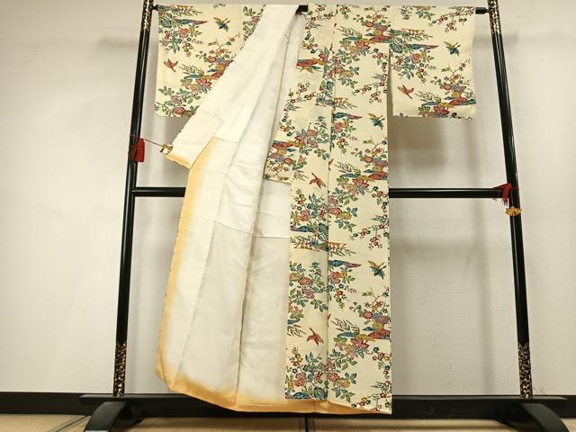 平和屋着物●上質な小紋　型染め　花鳥文　正絹　逸品　未使用　AABL3482fy