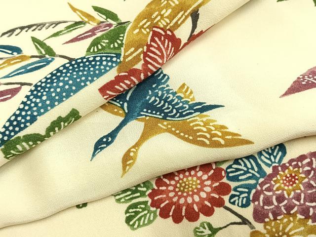 平和屋着物●上質な小紋　型染め　花鳥文　正絹　逸品　未使用　AABL3482fy
