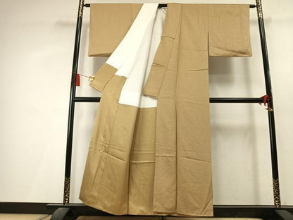 平和屋着物●上質な色無地　作家物　花尽くし地紋　枯色　正絹　逸品　未使用　AABL3484fy