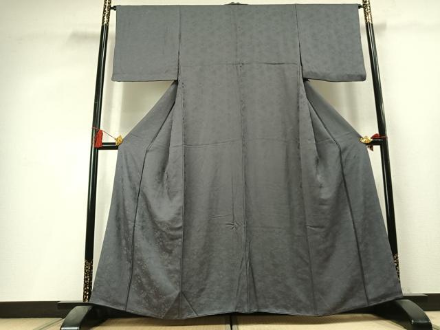平和屋着物●上質な色無地　草花地紋　錫色　正絹　逸品　AABL3485fy