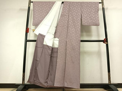 平和屋着物●上質な色無地　流水花地紋　薄柿色　正絹　逸品　AABL3487fy