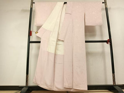 平和屋着物●上質な色無地　舞花地紋　薄桜色　正絹　逸品　AABL3488fy