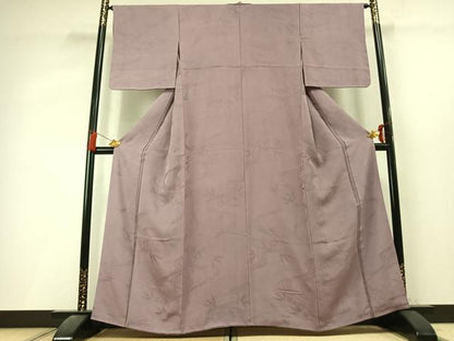 平和屋着物●上質な色無地　流水竹地紋　薄柿色　正絹　逸品　AABL3491fy