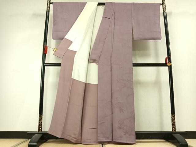 平和屋着物●上質な色無地　流水竹地紋　薄柿色　正絹　逸品　AABL3491fy