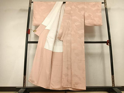 平和屋着物●上質な色無地　扇面地紋　洗柿色　正絹　逸品　AABL3493fy