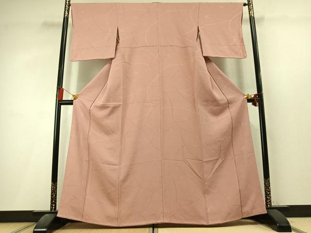 平和屋着物●上質な色無地　抽象地紋　水柿色　正絹　逸品　未使用　AABL3494fy