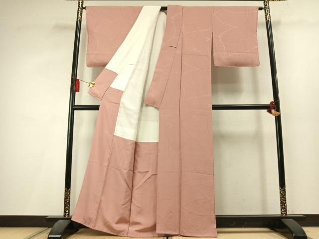 平和屋着物●上質な色無地　抽象地紋　水柿色　正絹　逸品　未使用　AABL3494fy