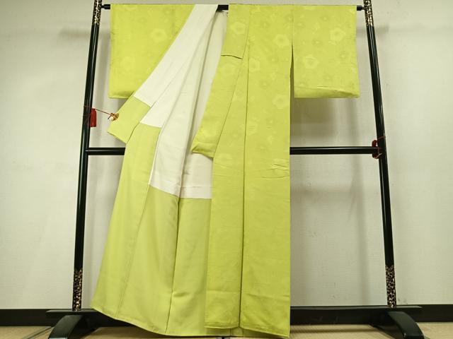平和屋着物●上質な色無地　枝梅地紋　刈安色　正絹　逸品　AABL3496fy