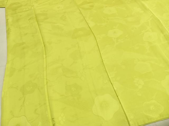平和屋着物●上質な色無地　枝梅地紋　刈安色　正絹　逸品　AABL3496fy