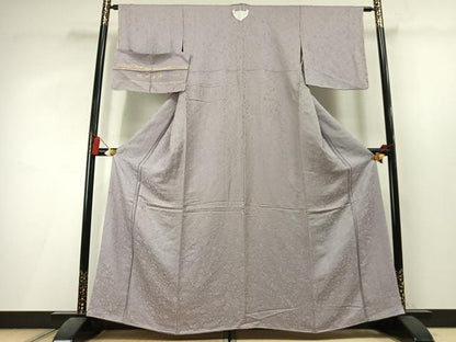平和屋着物●上質な色無地　寿光織　草花地紋　鴇鼠色　反端付き　正絹　逸品　未使用　AABL3498fy
