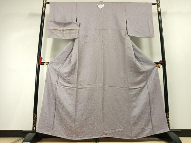 平和屋着物●上質な色無地　寿光織　草花地紋　鴇鼠色　反端付き　正絹　逸品　未使用　AABL3498fy