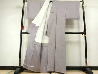 平和屋着物●上質な色無地　寿光織　草花地紋　鴇鼠色　反端付き　正絹　逸品　未使用　AABL3498fy