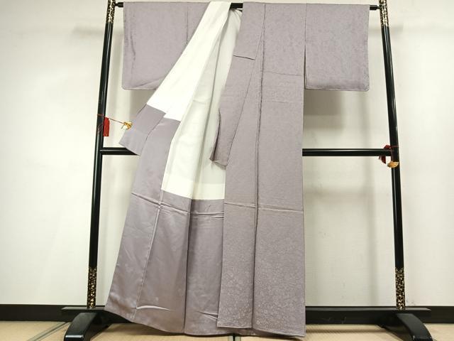 平和屋着物●上質な色無地　寿光織　草花地紋　鴇鼠色　反端付き　正絹　逸品　未使用　AABL3498fy