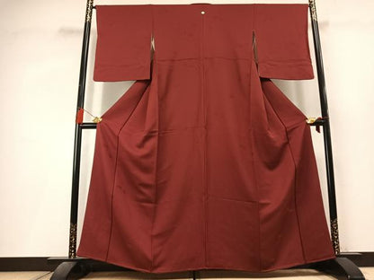平和屋着物●上質な色無地　菱重ね地紋　蘇芳色　正絹　逸品　AABL3500fy