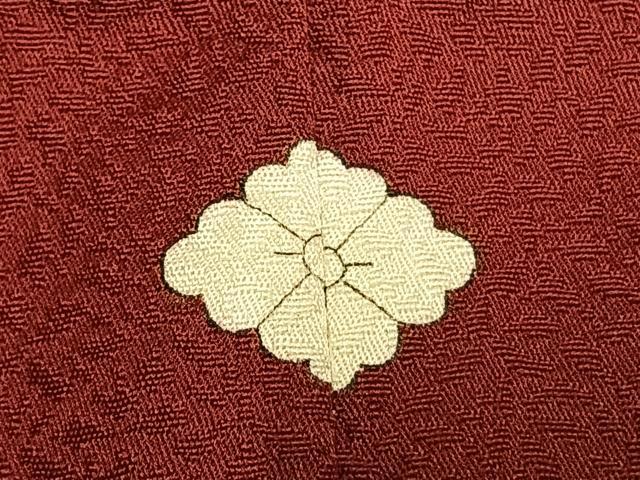 平和屋着物●上質な色無地　菱重ね地紋　蘇芳色　正絹　逸品　AABL3500fy