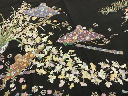 平和屋着物●豪華黒留袖　友禅　作家物　草花文　金彩　正絹　逸品　AABL3501fy