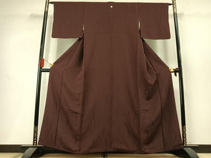 平和屋着物●上質な色無地　草葉地紋　紫鳶色　正絹　逸品　AABL3502fy