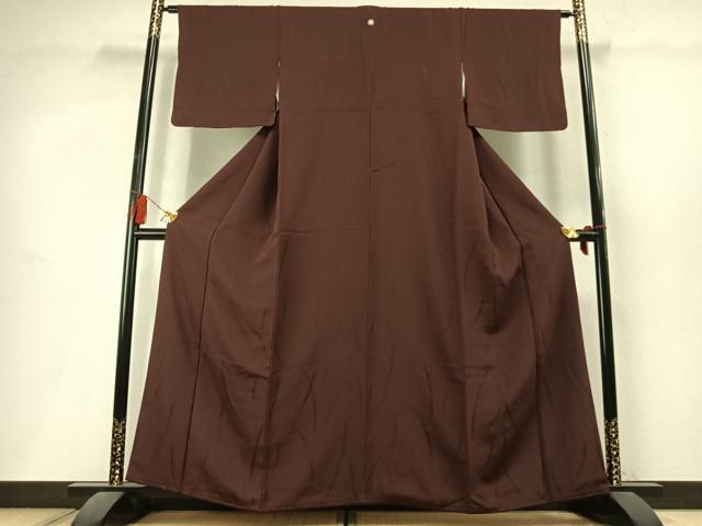平和屋着物●上質な色無地　草葉地紋　紫鳶色　正絹　逸品　AABL3502fy