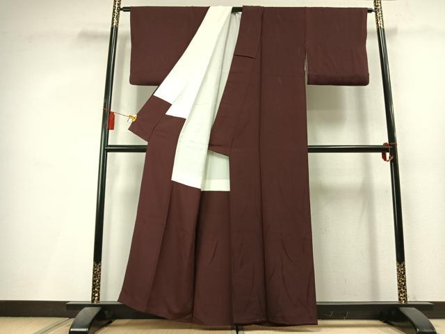 平和屋着物●上質な色無地　草葉地紋　紫鳶色　正絹　逸品　AABL3502fy