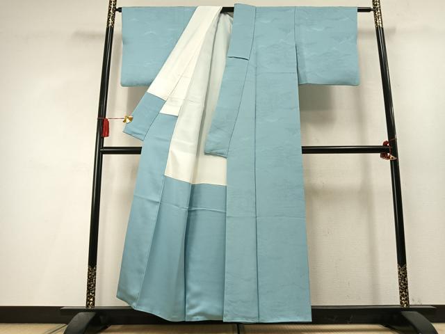 平和屋着物●上質な色無地　風景地紋　白藍色　正絹　逸品　AABL3506fy