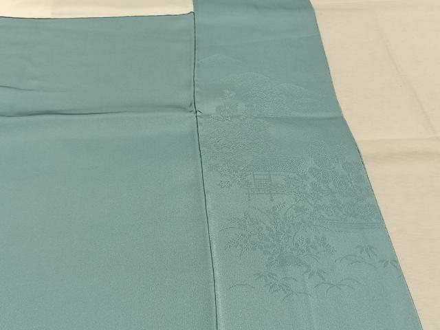 平和屋着物●上質な色無地　風景地紋　白藍色　正絹　逸品　AABL3506fy