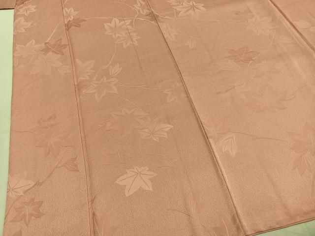 平和屋着物●上質な色無地　枝葉地紋　珊瑚色　正絹　逸品　AABL3509fy