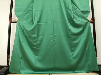 平和屋着物●小振袖　二尺袖　色無地　紋意匠　浅緑色　洗える着物　AABL3510fy