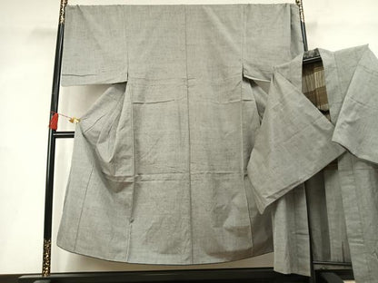平和屋着物●男性　紬　アンサンブル　霞文　キングサイズ　正絹　逸品　AABL3513fy