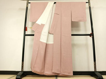 平和屋着物●上質な色無地　草花地紋　水柿色　正絹　逸品　未使用　AABL3514fy