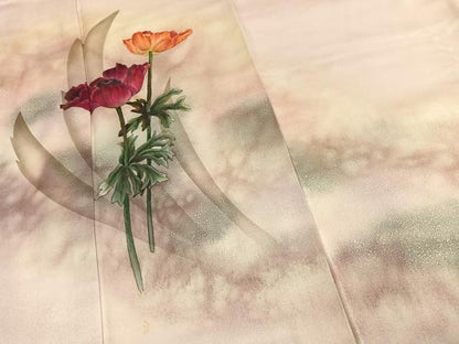 平和屋着物●訪問着　手描き　草花文　暈し染め　正絹　逸品　AABL3517fy