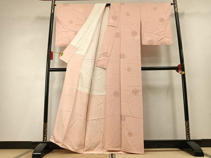 平和屋着物●上質な色無地　亀甲花文　洗柿色　正絹　逸品　AABL3519fy