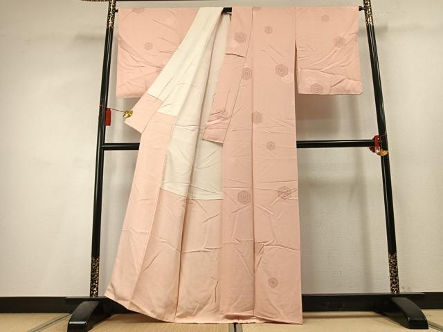 平和屋着物●上質な色無地　亀甲花文　洗柿色　正絹　逸品　AABL3519fy