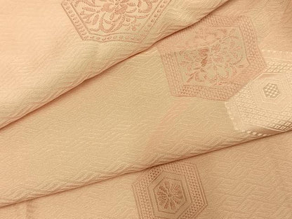 平和屋着物●上質な色無地　亀甲花文　洗柿色　正絹　逸品　AABL3519fy