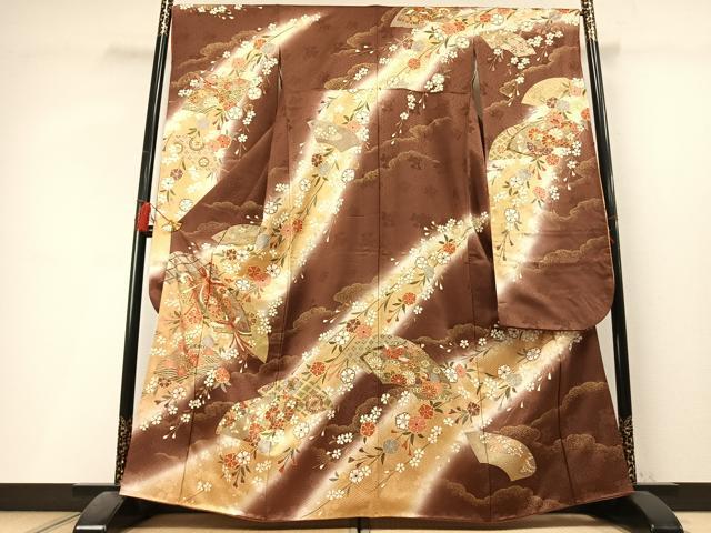 平和屋着物●豪華振袖　地紙舞蝶花鳥文　暈し染め　金彩　正絹　逸品　未使用　AABL3522fy