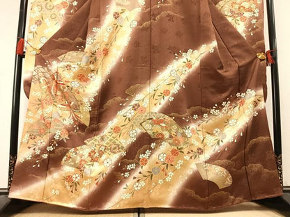 平和屋着物●豪華振袖　地紙舞蝶花鳥文　暈し染め　金彩　正絹　逸品　未使用　AABL3522fy
