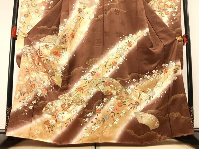 平和屋着物●豪華振袖　地紙舞蝶花鳥文　暈し染め　金彩　正絹　逸品　未使用　AABL3522fy