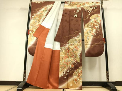 平和屋着物●豪華振袖　地紙舞蝶花鳥文　暈し染め　金彩　正絹　逸品　未使用　AABL3522fy