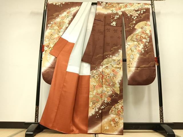 平和屋着物●豪華振袖　地紙舞蝶花鳥文　暈し染め　金彩　正絹　逸品　未使用　AABL3522fy