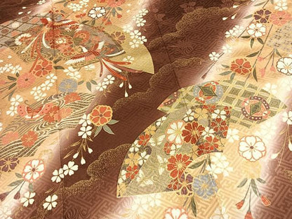 平和屋着物●豪華振袖　地紙舞蝶花鳥文　暈し染め　金彩　正絹　逸品　未使用　AABL3522fy