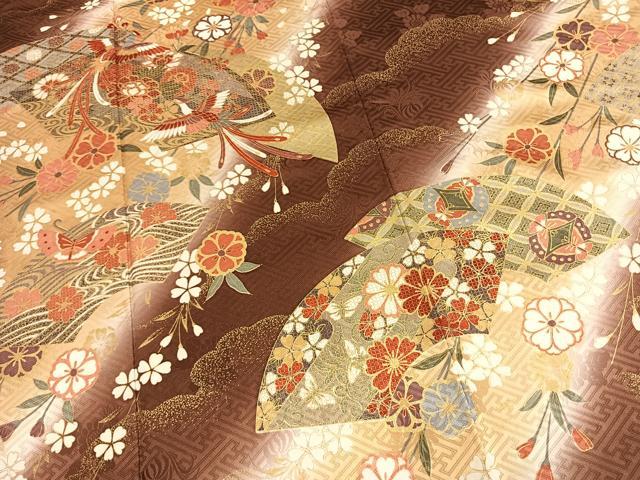 平和屋着物●豪華振袖　地紙舞蝶花鳥文　暈し染め　金彩　正絹　逸品　未使用　AABL3522fy