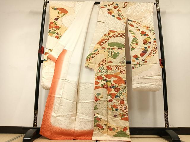 平和屋着物●豪華振袖　駒刺繍　草花文　金彩　正絹　逸品　AABL3526fy