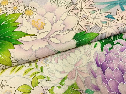 平和屋着物●豪華振袖　草花文　暈し染め　銀彩　正絹　逸品　AABL3527fy
