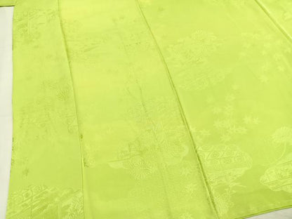 平和屋着物●上質な色無地　雲取り花地紋　若苗色　正絹　逸品　未使用　AABL3529fy