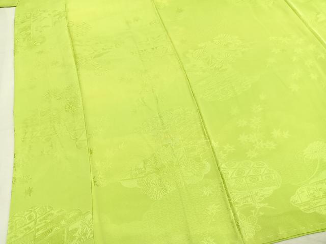 平和屋着物●上質な色無地　雲取り花地紋　若苗色　正絹　逸品　未使用　AABL3529fy