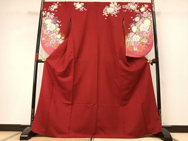 平和屋着物●小振袖　二尺袖　草花文　金彩　洗える着物　AABL3530fy
