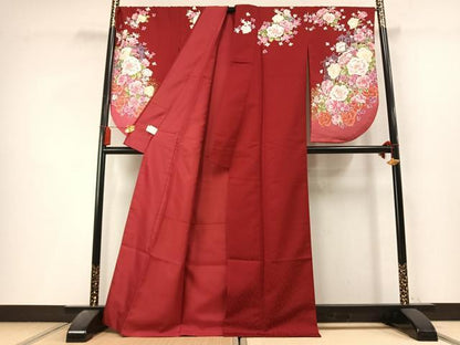 平和屋着物●小振袖　二尺袖　草花文　金彩　洗える着物　AABL3530fy