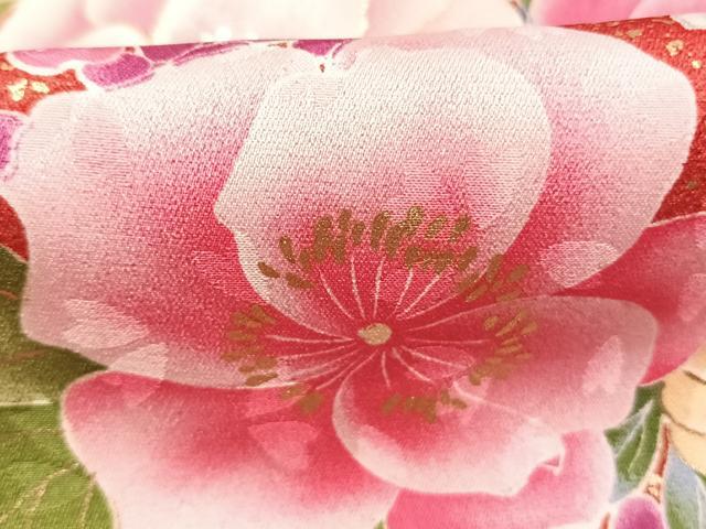 平和屋着物●小振袖　二尺袖　草花文　金彩　洗える着物　AABL3530fy